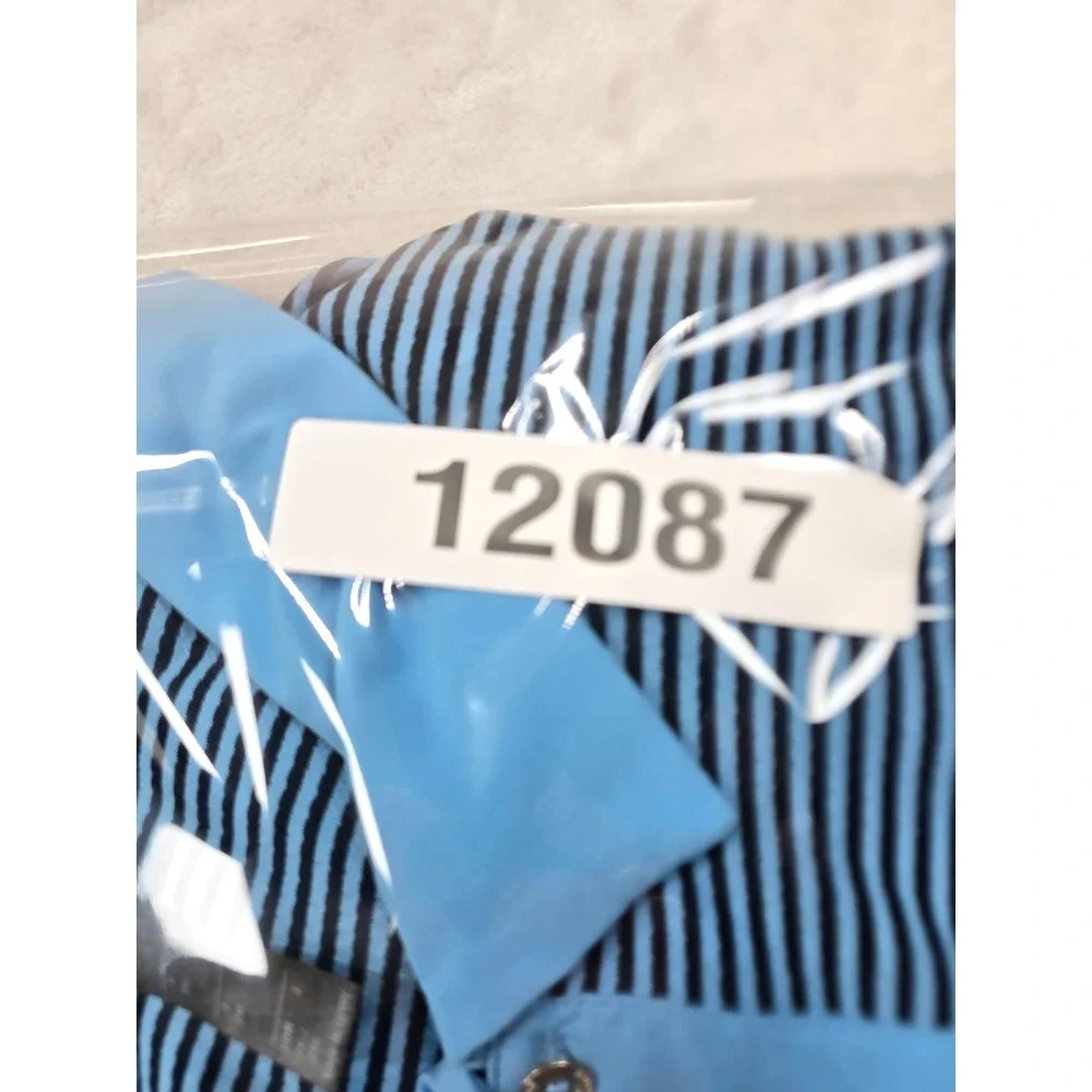 Adidas Golf Polo Shirt Mens 2XL Blue Black Striped Polyester HEAT.RDY‎ Golf Top